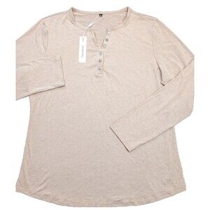 VOTEPRETTY Women's Size XXL Tan Long Sleeve V Neck Henley Tee NWT